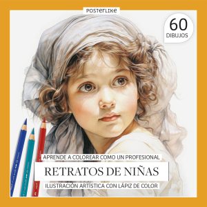 Aprende a colorear como un profesional retratos de niñas. Ilustración artística con Lápiz de color